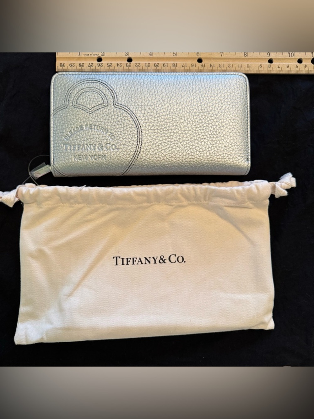 BRAND NEW Tiffany & Co Large Zip Around Wallet Metallic Silver